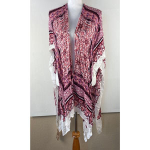 NWT Michael Stars Wrap Scarf Pink White Bandana Print Viscose
